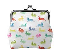 Portamonete da donna con stampa di coniglio arcobaleno, con chiusura a bacio, per monete, carte, piccoli oggetti