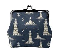 Portamonete da donna, con stampa di gabbiano e ancora, con chiusura a bacio, portamonete in pelle sintetica