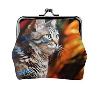 Portamonete da donna con stampa di gatti in stile moderno della metà del secolo, con chiusura a bacio, per monete, carte, piccoli oggetti