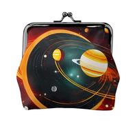 Portamonete da donna con stampa di Saturno con sistema solare, piccolo portamonete con chiusura a bacio, per monete, carte e piccoli oggetti