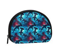 Portamonete da donna, con stampa di squali martello, blu e rosso, mini portamonete da donna, grazioso portamonete