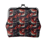 Portamonete da donna, con stampa di stivali da cowboy con teschio di fuoco rosso, portamonete con chiusura a bacio, piccoli portamonete in pelle PU