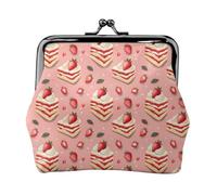 Portamonete da donna, con stampa di torta di fragole, portamonete con chiusura a bacio, portamonete in pelle PU