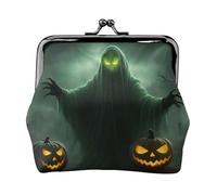 Portamonete da donna con stampa di zucca di Halloween, fantasma, verde, con chiusura a bacio, per monete, carte, piccoli oggetti