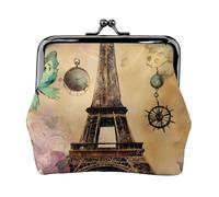 Portamonete da donna con stampa Torre Eiffel di Parigi, compatto, con chiusura a bacio, portamonete, cerniera, viaggi, shopping, regali