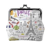 Portamonete da donna con stampa Torre Eiffel di Parigi francese, in pelle e microfibra, con chiusura a bacio, mini portafoglio per carte e rossetto