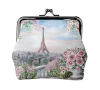 Portamonete da donna con Torre Eiffel di Parigi con stampa di fiori, in fibra di pelle, mini portamonete da donna, Nero , Taglia unica, Portamonete