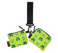 Portamonete da donna con trifoglio di San Patrizio verde gocce di pioggia piccole custodie per carte di credito con cerniera staccabile portamonete con portachiavi per lavoro e viaggi, confezione da