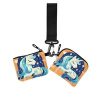 Portamonete da donna con unicorni carini arancioni, sottile e piatto, con tasca portamonete con cerniera, per donne, confezione da 2, arancione carino unicorni, 1 size, Casual