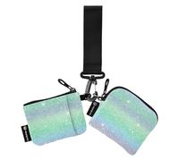 Portamonete da donna con unicorni verde sfumato stellato glitterato porta carte di credito piccolo staccabile porta carte di credito organizer con cerniera portamonete per donna 2 pezzi Recto Verso