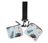 Portamonete da donna, con volpe verde, con motivo a forma di coniglio, riccio, con doppio portamonete, porta carte di credito, alla moda, con cinturino da polso, confezione da 2, Fumetto carino verde