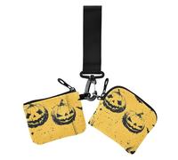 Portamonete da donna con zucca arancione del fumetto Evil Evil Cattivo, portamonete di grande capacità, con portachiavi, per signora, confezione da 2, Zucca arancione di Halloween male del fumetto, 1