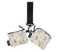 Portamonete da donna, design irregolare, con cactus, porta carte di credito, sottile, portatile, con cerniera, con cinturino da polso, per lavoro, viaggi, 2 pezzi, Cactus dal design irregolare verde,
