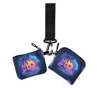 Portamonete da donna estivo neon con albero di cocco al tramonto, porta carte d'identità minimalista, con cinturino da polso, confezione da 2, Estate neon Cocco albero tramonto, 1 size, Casual