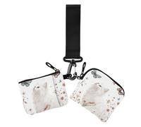 Portamonete da donna, formato compatto, con cinturino da polso, per uso quotidiano, confezione da 2, Cartone animato carino gatto bianco fiori farfalla, 1 size, Casual