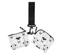 Portamonete da donna in bianco e nero con agnelli giocosi, dimensioni compatte, portamonete con cinturino da polso, confezione da 2