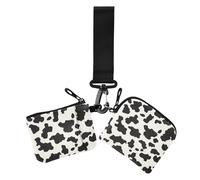 Portamonete da donna in bianco e nero con stampa di mucche piccole custodie per biglietti da visita portatili con tasca con cerniera per le signore 2 pezzi, Stampa di mucca bianca e nera, 1 size