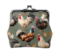 Portamonete da donna in microfibra con stampa gallina e gallo, in pelle e microfibra, mini portafoglio per carte e rossetto