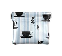 Portamonete da donna in pelle a righe blu e bianche a righe nere comode mini portamonete portamonete per le donne, Nero Tea blu e bianco a righe, Decorazione