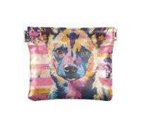 Portamonete da donna in pelle a righe rosa e oro a righe colorate con cane selvatico africano carino mini custodia per cosmetici per donne ragazze