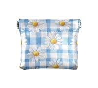 Portamonete da donna in pelle a scacchiera con margherite blu e bianche, portamonete portatile per contanti, Scacchiera Daisy blu e bianca, 1 size, Stampa artistica