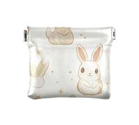 Portamonete da donna in pelle bianca con adorabile coniglietto paradiso dei cartoni animati, convenienti borse per cosmetici per donna e ragazza, bianco adorabile coniglietto paradiso cartone animato,