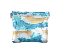 Portamonete da donna in pelle blu con onde sulla spiaggia, mini borsa per il trucco