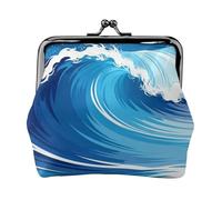 Portamonete da donna in pelle blu Ocean Wave, piccolo portafoglio con chiusura a bacio, mini porta carte per chiavi, rossetto, carino portamonete da viaggio