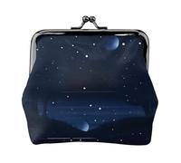 Portamonete da donna in pelle blu scuro con vista notturna, piccolo portafoglio con chiusura a bacio, mini porta carte per chiavi, rossetto, carino portamonete da viaggio