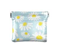 Portamonete da donna in pelle carino tascabile borsa per il trucco, motivo margherita camomilla bianca su blu, donna, Camomilla bianca con motivo margherita su blu, 1 Size, Accessorio da viaggio