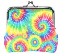 Portamonete da donna in pelle color arcobaleno vivace con fibbia a bacio e chiusura a bacio, portafoglio estetico, 11,5 x 10,5 cm