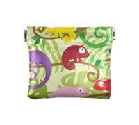 Portamonete da donna in pelle colorato camaleonti tra foglie tropicali donne ragazzi ragazze cambio borsa con chiusura, Camaleonti colorati tra foglie tropicali, 1 Size, Accessorio da viaggio