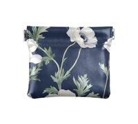 Portamonete da donna in pelle con anemone bianco blu navy tasche comode chiusura portafoglio porta carte per donne ragazze, Anemone Bianco Blu Navy, 4.33"(L) x 3.74"(W) x 0.39"(H), classico