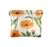Portamonete da donna in pelle con calendula gialla, beige, con chiusura portatile, porta carte di credito, per donne, ragazzi e ragazze, Calendula Gialla Beige, 4.33"(L) x 3.74"(W) x 0.39"(H),