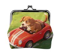 Portamonete da donna in pelle con cane che guida un cane, piccolo portafoglio con serratura a bacio, mini porta carte per chiavi, rossetto, carino portamonete da viaggio