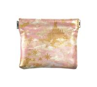 Portamonete da donna in pelle con castello delle fiabe dorate rosa, comodo portamonete per contanti, per donna e ragazza, Castello delle fiabe d'oro rosa, Decorazione