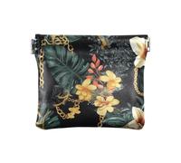 Portamonete da donna in pelle con catena dorata, motivo vegetale, per donne e ragazze, con chiusura, Motivo vegetale catena d'oro, 1 Size, Accessorio da viaggio