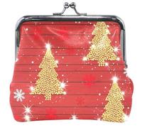 Portamonete da donna in pelle con chiusura a bacio e alberi di Natale, colore rosso, piccolo portamonete per monete, 11,5 x 10,5 cm