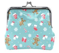Portamonete da donna in pelle con chiusura a bacio e fibbia piccola per monete di Natale di pan di zenzero azzurro, Pan di zenzero natalizio azzurro, classico