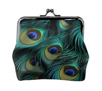 Portamonete da donna in pelle con chiusura a bacio, portafoglio con primo piano di piume di pavone, pochette mini portamonete