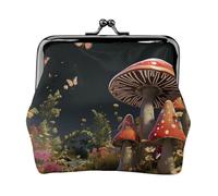 Portamonete da donna in pelle con chiusura a bacio, stile fiaba, funghi, pochette mini portamonete