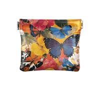 Portamonete da donna in pelle con farfalle e fiori dai colori vivaci