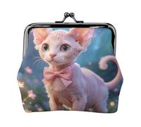 Portamonete da donna in pelle con fiocco a forma di gatto, piccolo portafoglio con chiusura a bacio, mini porta carte per chiavi, rossetto, carino portamonete da viaggio