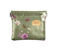 Portamonete da donna in pelle con fiore verde salvia del fumetto comodo mini borsa per il trucco per le signore, cartone animato Salvia fiore verde, 1 size, Stampa artistica