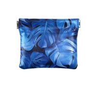 Portamonete da donna in pelle con foglie tropicali blu, Fiori di fogliame tropicale blu, 1 size, moderno