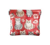 Portamonete da donna in pelle con gatti carini, impermeabili, organizer per chiavi, per ragazze e signore, Sweet Cute Cats Rosso, Decorazione