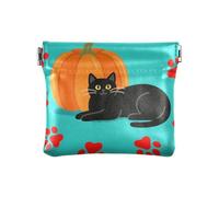 Portamonete da donna in pelle con gatti e zucche neri, per Halloween, comodo mini portamonete, portamonete, per ragazze e donne