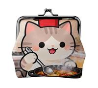 Portamonete da donna in pelle con gatto chef, piccolo portafoglio con chiusura a bacio, mini porta carte per chiavi, rossetto, carino portamonete da viaggio