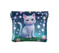 Portamonete da donna in pelle con gatto finto con lustrini in stile cartone animato, borsa portatile per il periodo del trucco, borsa per donna, gatto con paillettes finte, 1 formato, stampa