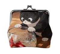 Portamonete da donna in pelle con immagine di gatto, piccolo portafoglio con chiusura a bacio, mini porta carte per chiavi, rossetto, carino portamonete da viaggio